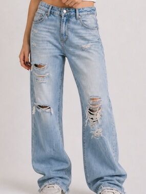 🆓 $0 WITH PURCHASE - GOGO Y2K Distressed Boyfriend Jeans Raw Hem Mid Rise Sz 11